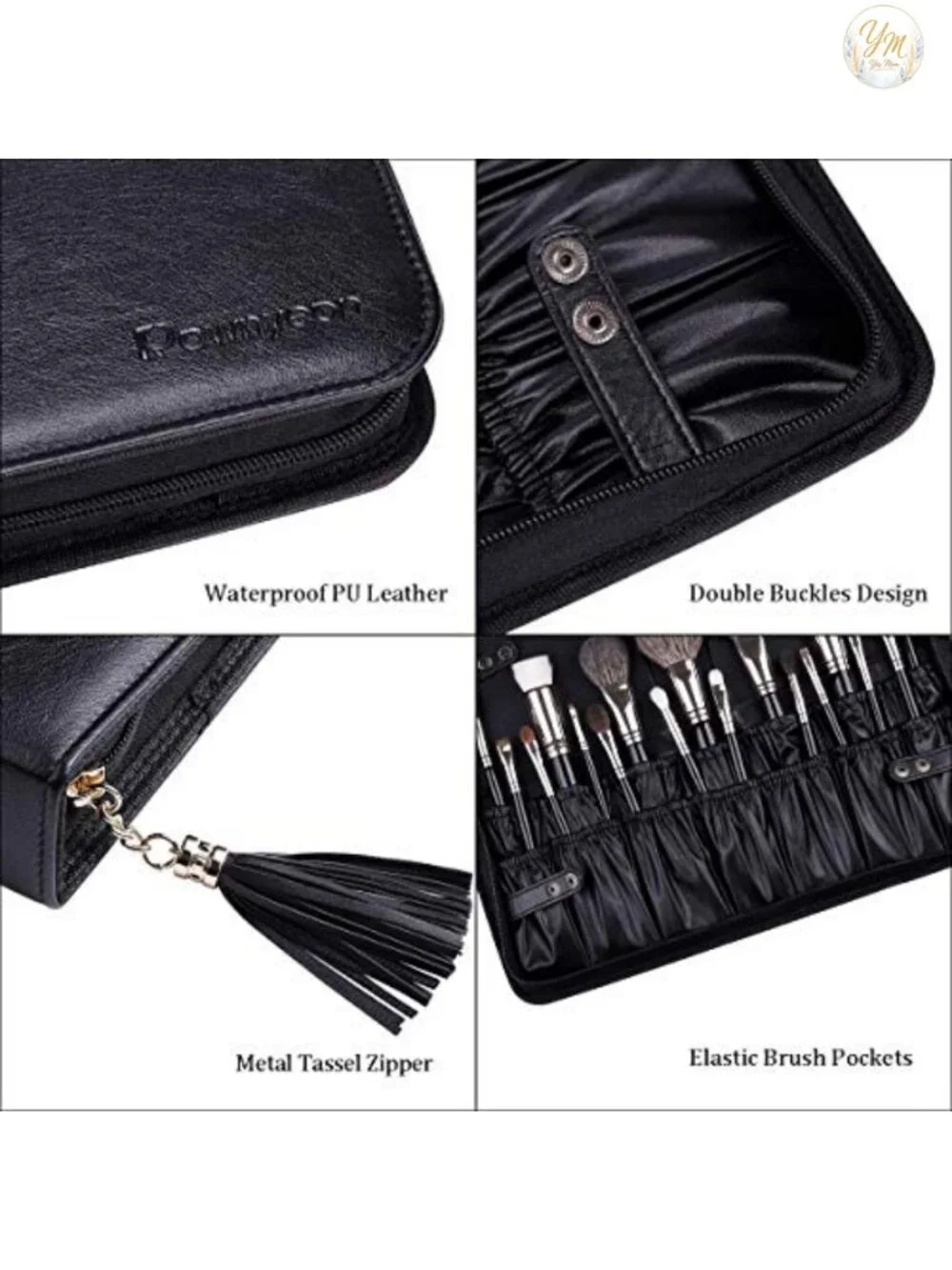 Professional Makeup Brush Organizer Bag - 40 Brushes, PU Leather, Portable